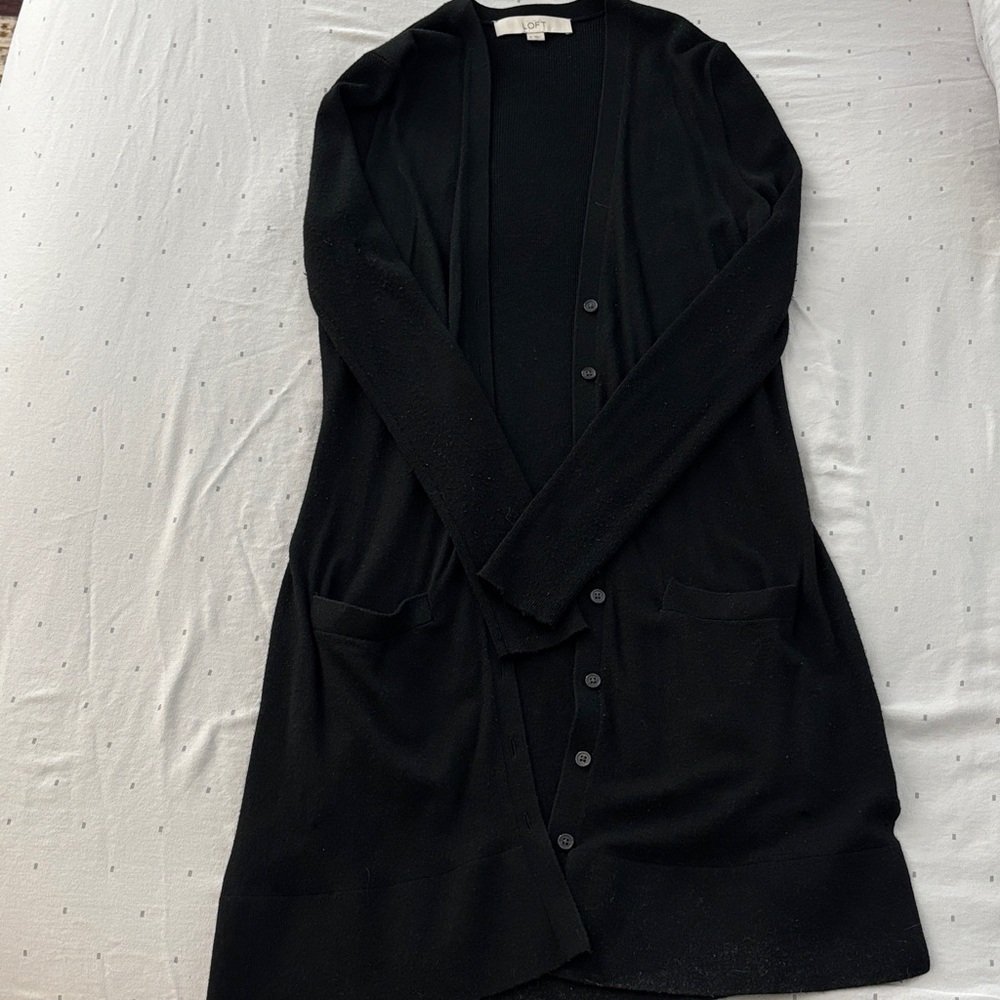 LOFT Black Long Button-Up Cardigan